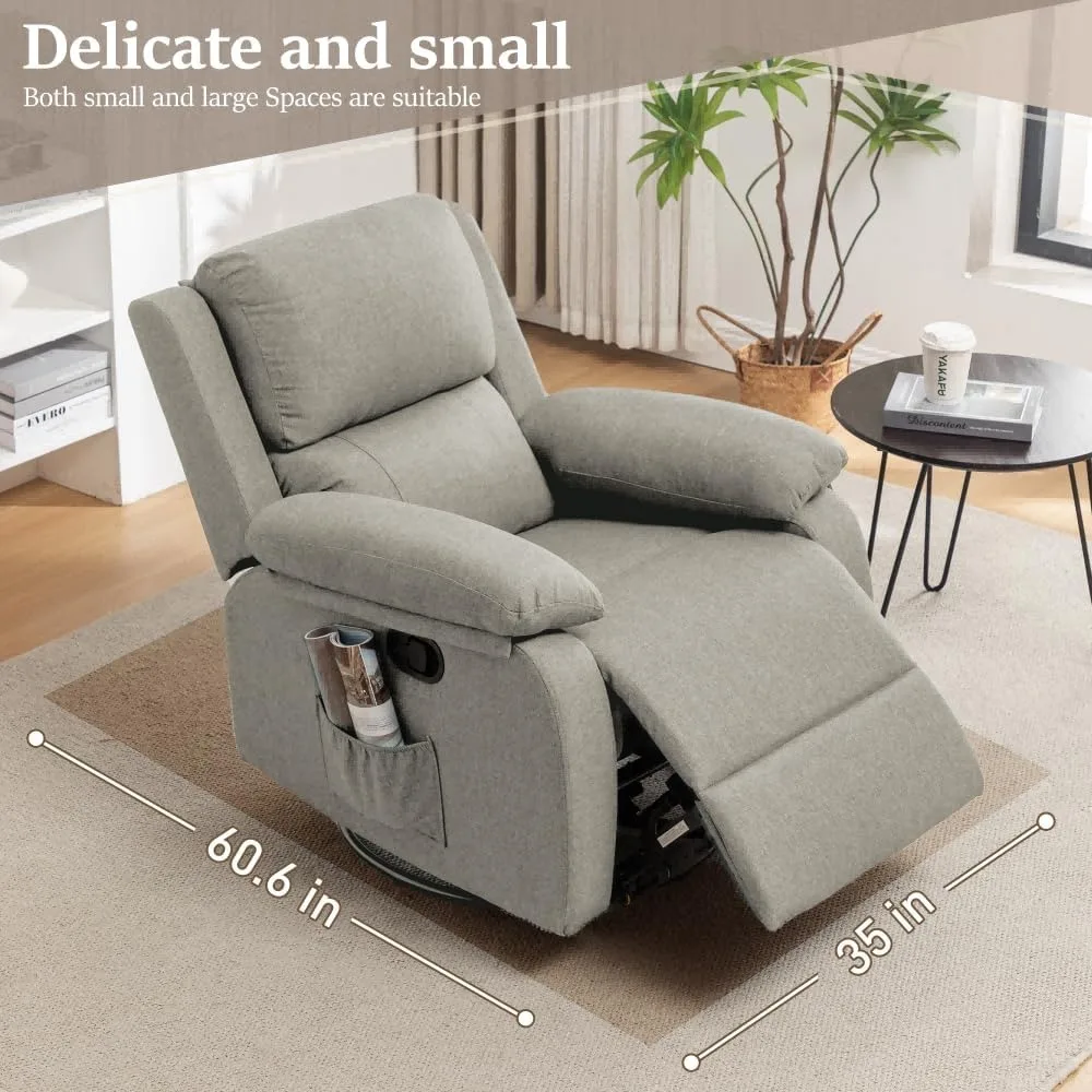 Recliner Chair, 360 Swivel Rocker Chair for Adults, Small Rocking Recliner Chair for Small Spaces, Upholstered Fabric Glider Rec image 6