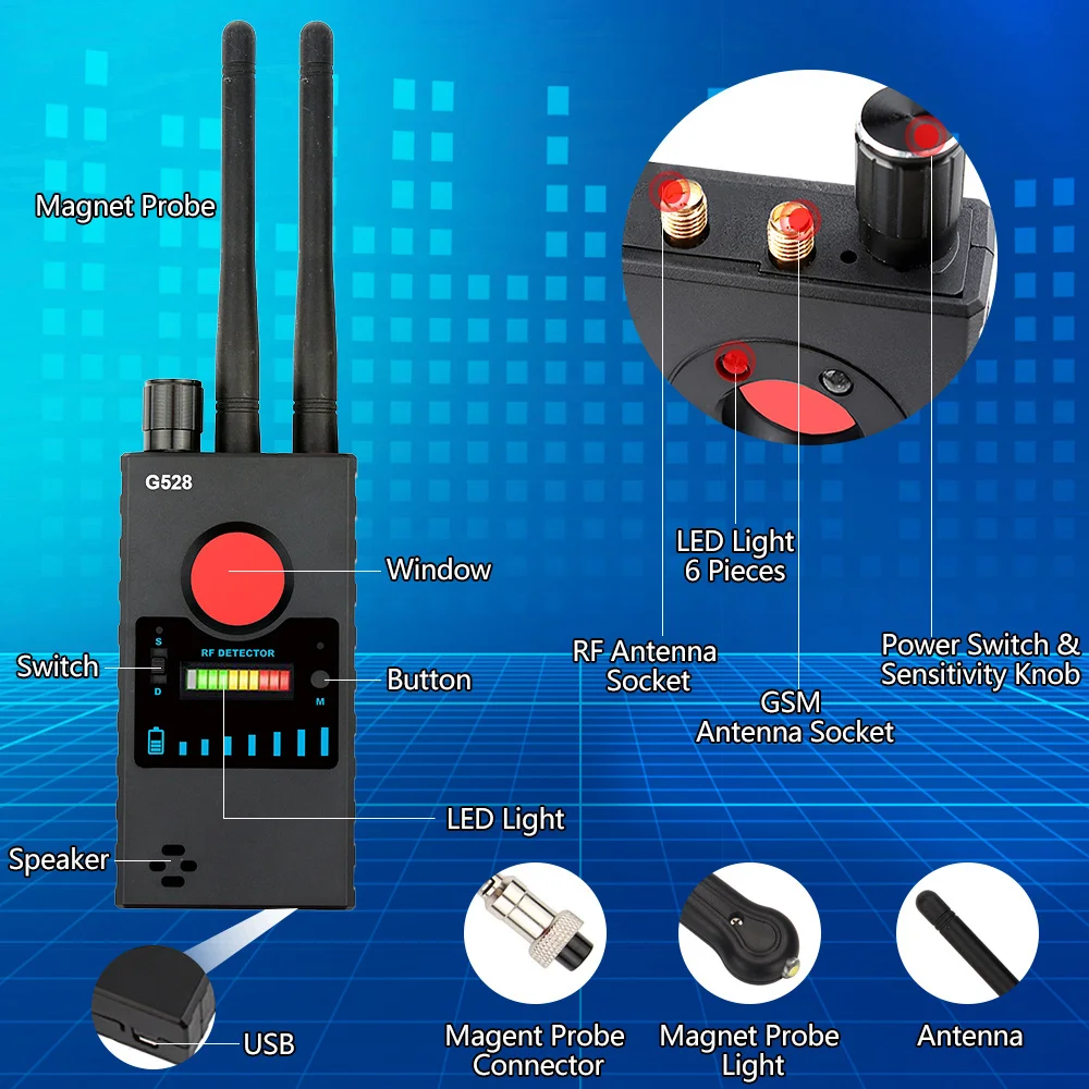 

G528 Anti-Spy Hidden Camera Detector Infrared Scanner Wireless RF Signal Detection Bug GSM Audio GPS Tracker Spy-Camera Finder