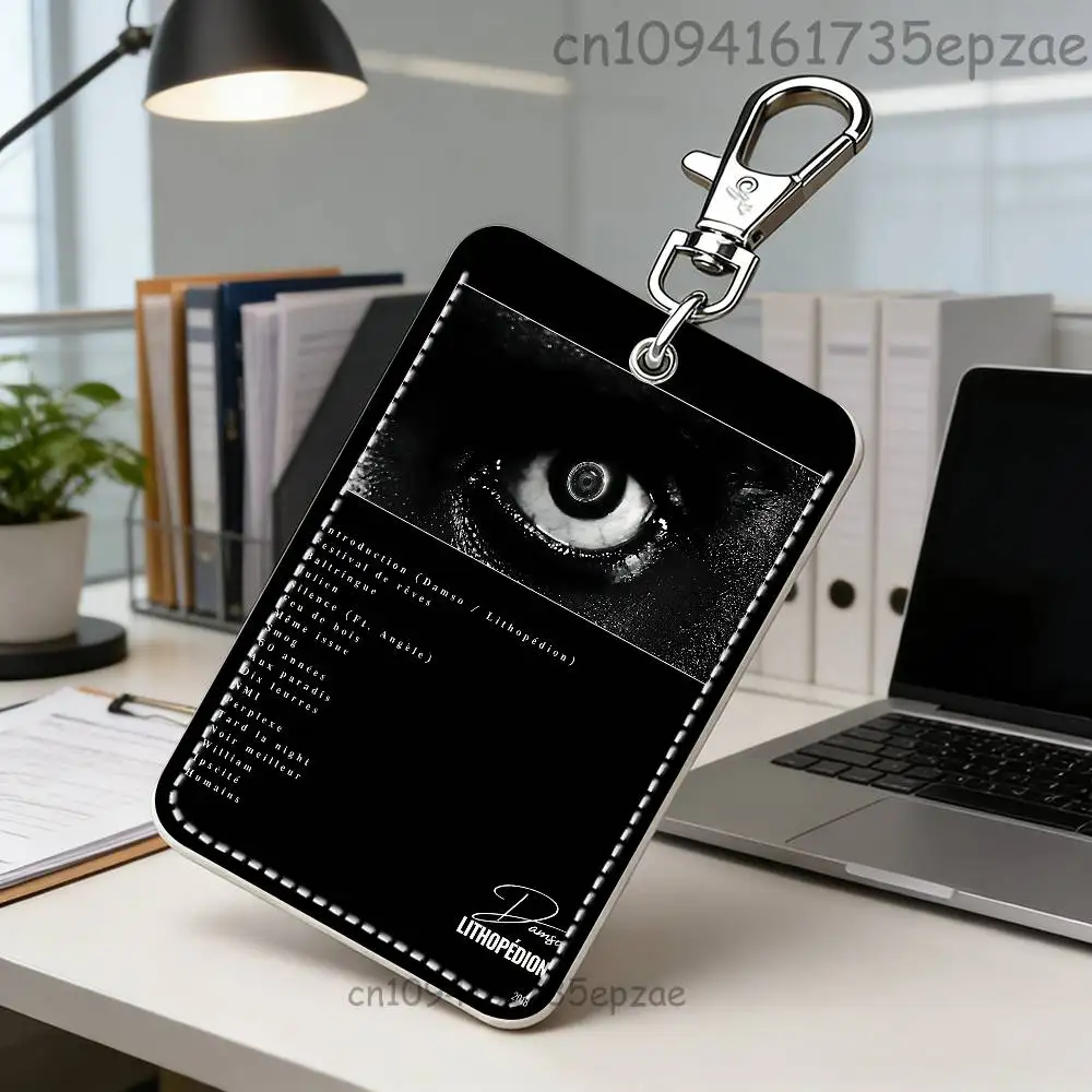 D-Damso Qalf Porta-Cartões Retangular de Couro com Chaveiro e Argola para Chaves