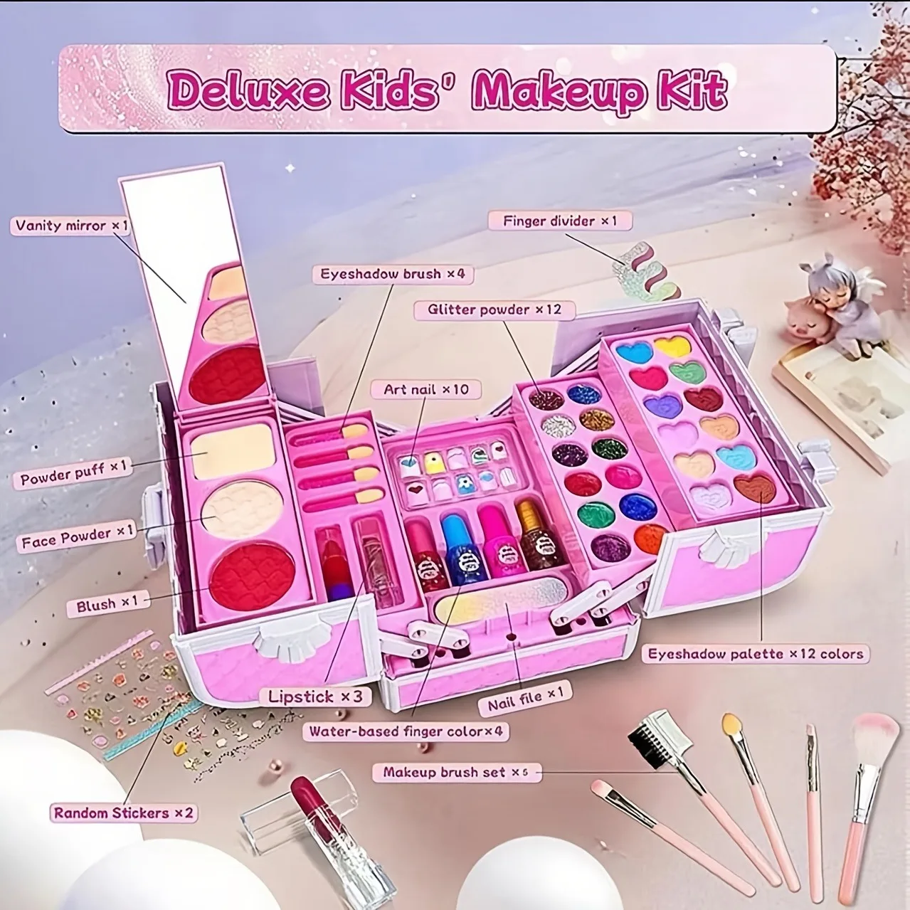 Princess Makeup Kit for Girls | Pretend Play Cosmetics Set with Mirror