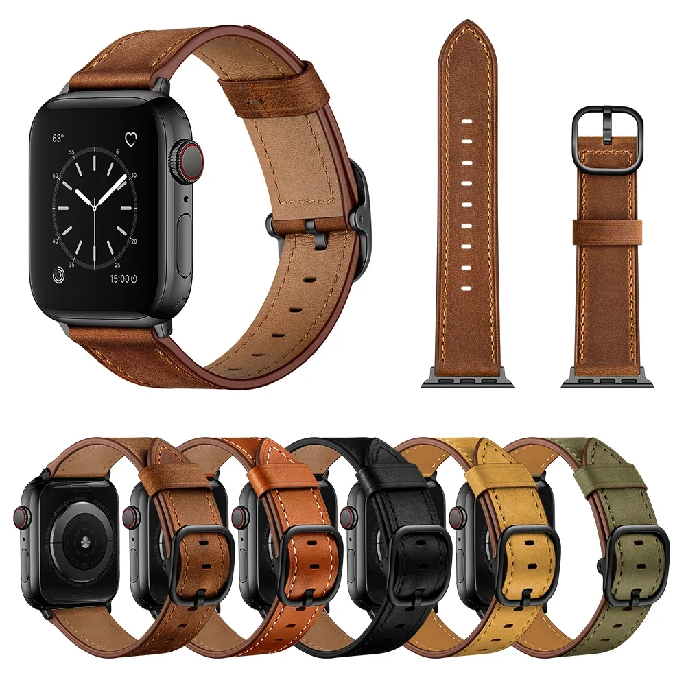 

Ремешок кожаный для Apple Watch Series Ultra 8 7 45 мм 41 мм, мягкий браслет для iWatch 6 5 4 SE 44 мм 42 мм 40 мм 38 мм