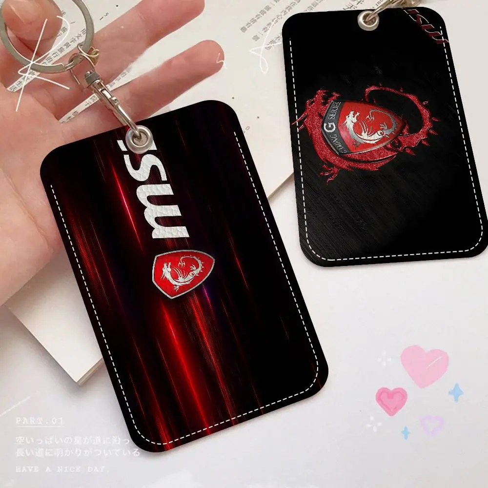 M-MSI D-Dragon Logo PU Soft Leather Rectangular Key Card Holder Induction Elevator Protection Cover Youth Faion Accory