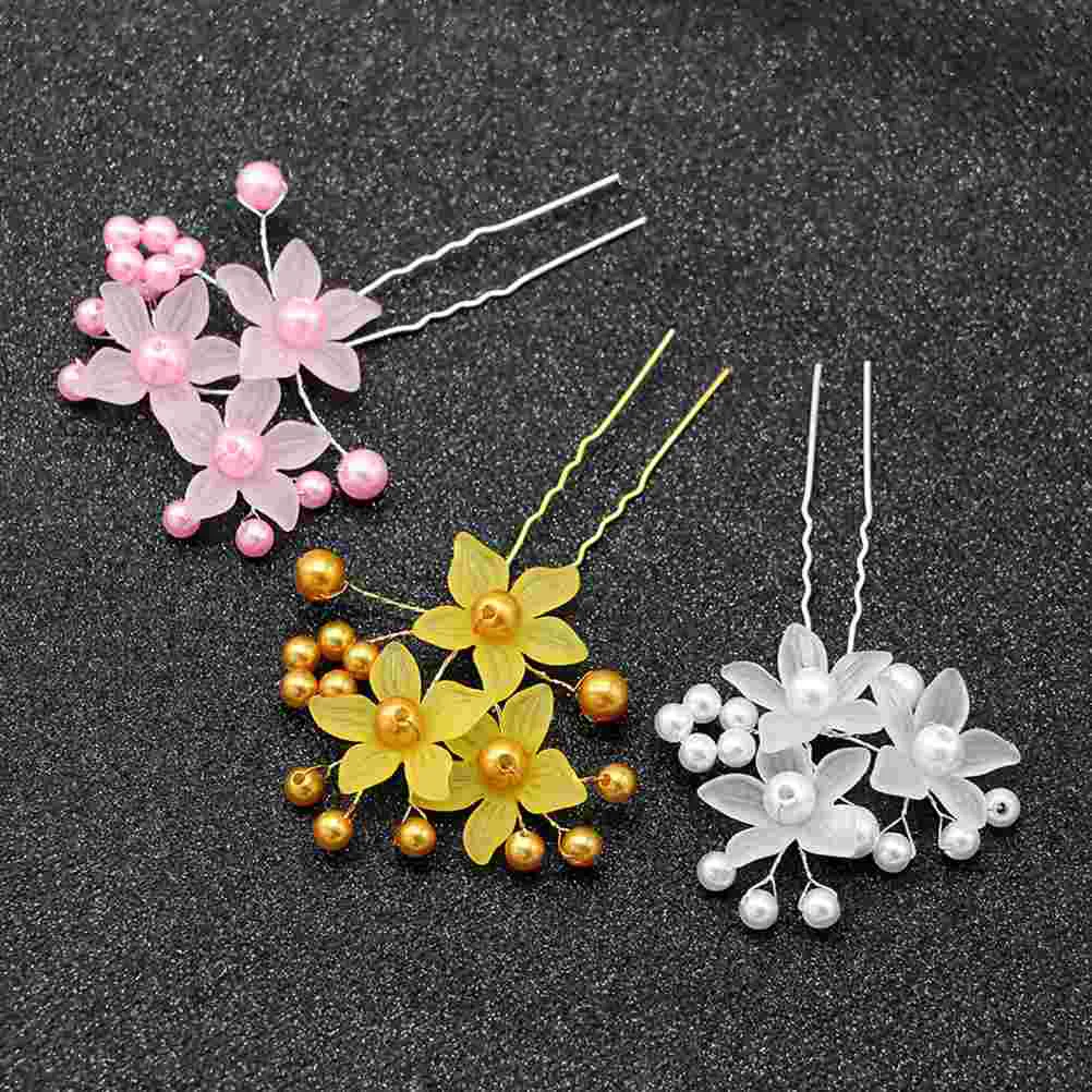 5PCS หมองคล้ําภาษาโปลิชคําไข่มุกดอกไม้ Hairpins งานแต่งงาน U รูปร่างลูกปัด Hairpins ตกแต่งผมเจ้าสาวสําหรับงานแต่งงาน (สีชมพู)