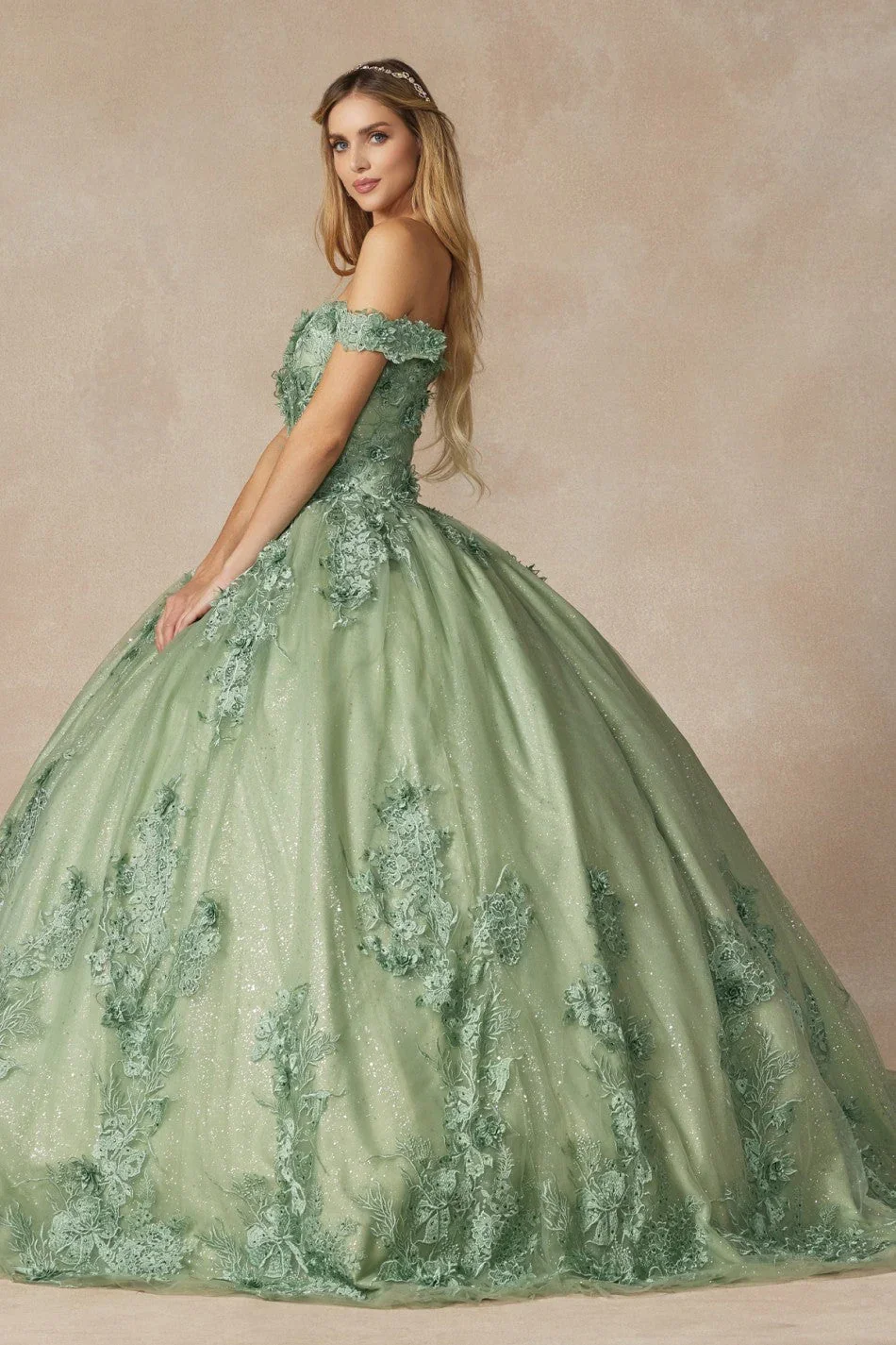 ANGELSBRIDEP verde verde 3D apliques florales Vestidos de quinceañera princesa lentejuelas corsé Vestidos de quinceañera personalizado