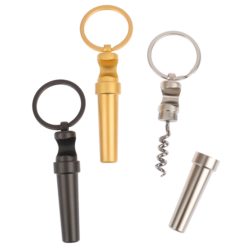 Multifunctional Zinc Alloy 3 In 1 Bottle Opener Keychain Outdoor Portable Mini Wine Beer Can Opener Wood Corkscrew Kitchen Tools