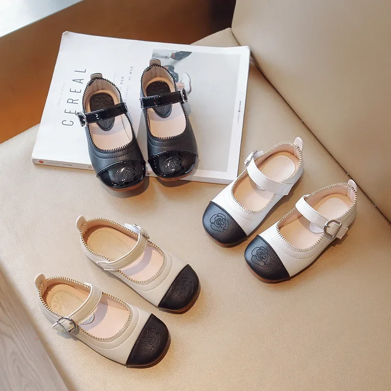 Fashion Girl School Shoes Patchwork Kid Princess Shoes for Children Shallow Toddler Flower Leather Shoes Causal Mary Janes Soft