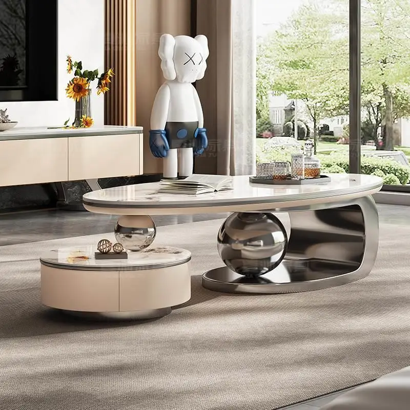 Minimalist Marble Top Center Table Non-Toxic Material Upgraded Version Corrosion Resistant Reinforced Frame