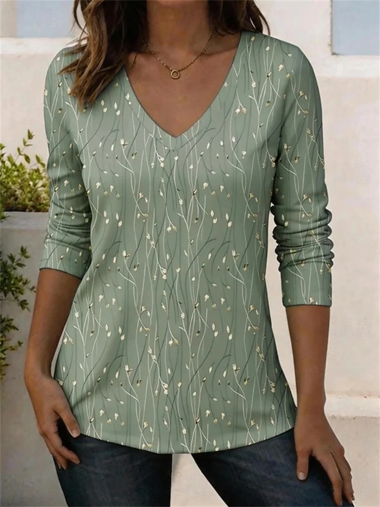New Women's Autumn Tops 2026 Collection Vintage-Print T-Shirts Simple Comfortable Loungewear Elegant Sophisticated Tops