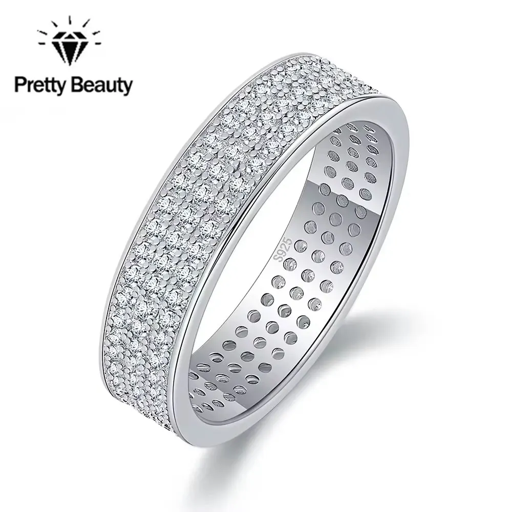 

Pretty Beauty Eternity Moissanite Wedding Band S925 Silver for Women Wedding Party White Gold Plated Fine Jewelry Diamond Ring