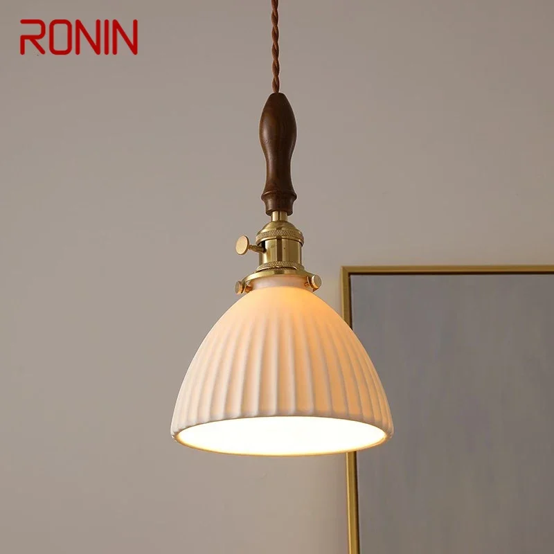 

RONIN Nordic Brass Pendent lamp Modern Bedroom Bedside lamp Retro Ceramic LED Restaurant Bar Aisle Chandelier