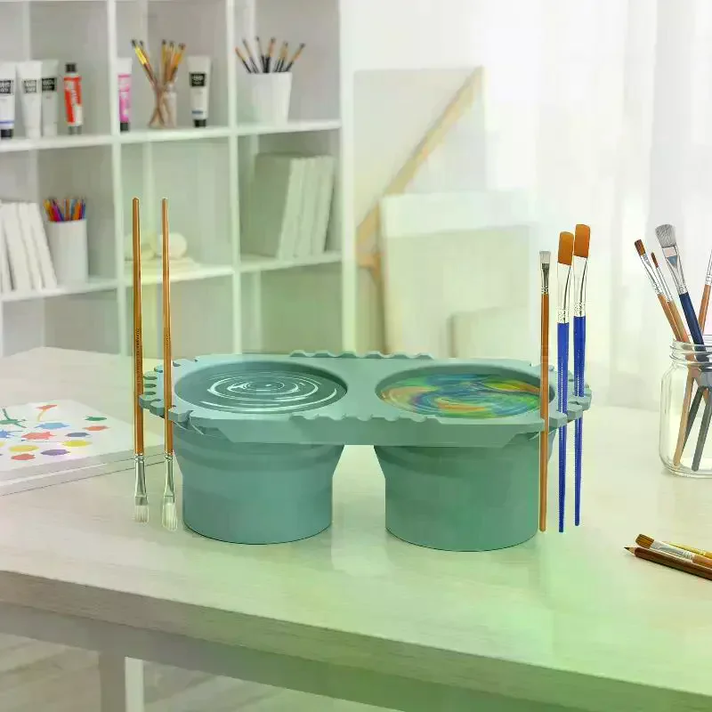 Portable Pen Washing Bucket Foldable Art Silicone Water Bucket Water Powder Pigment Bucket Color Mixing Painting Brush Washer