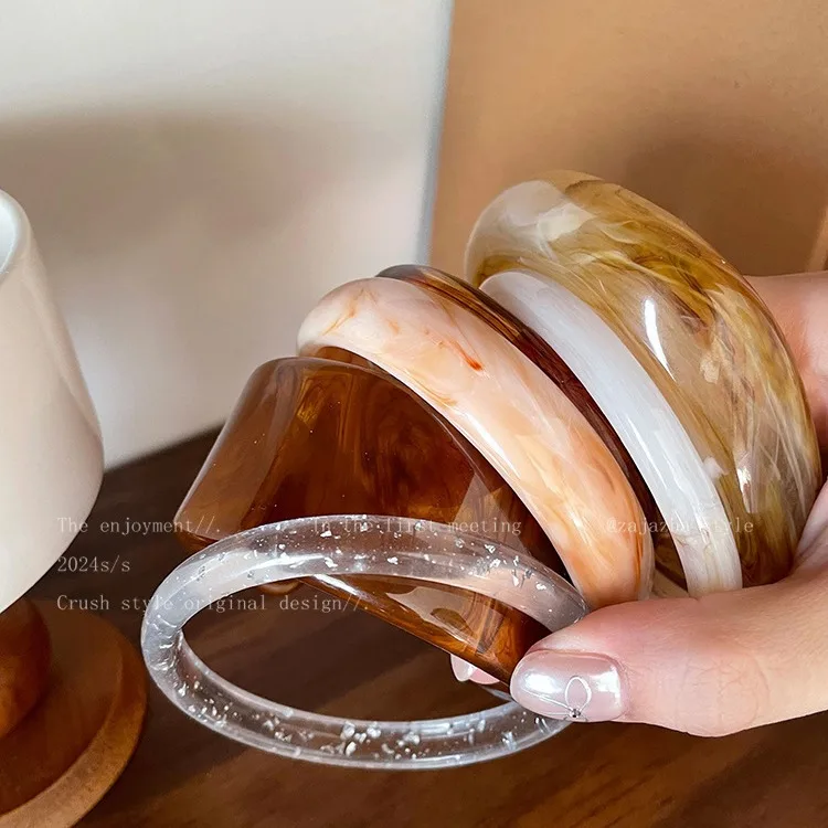Irregular Wide Edged Acrylic Acetate Bracelet For Women Retro Geometric Ins Niche Design Student Best Friend Bracelet