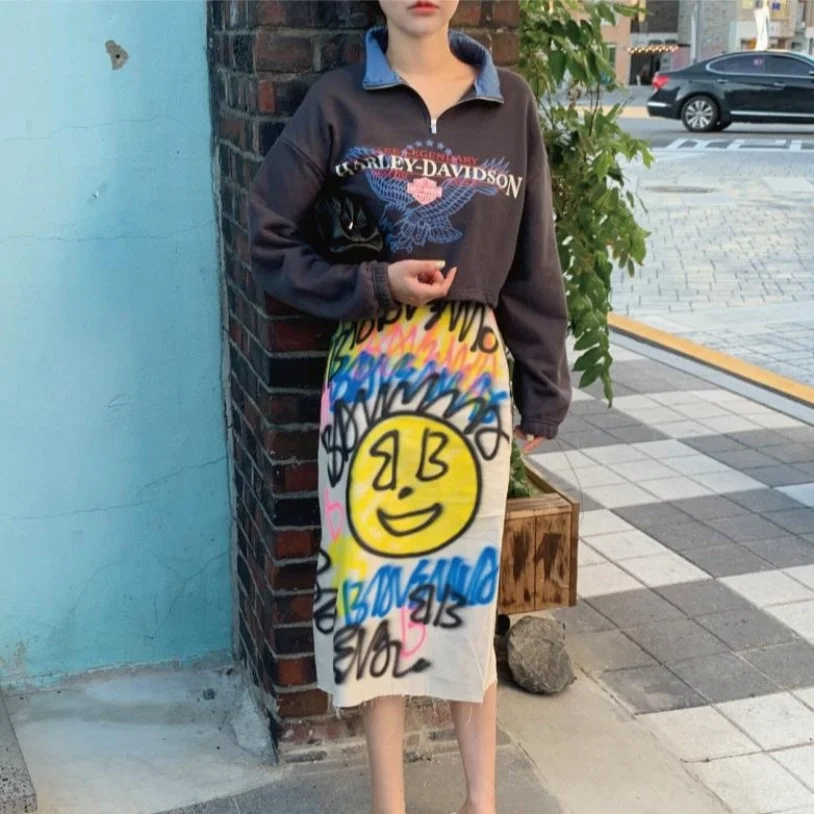 

Street Sle fiti Letter Print Bodycon Skirt for Women Spring Autumn Winter Casual Wear School Office Date