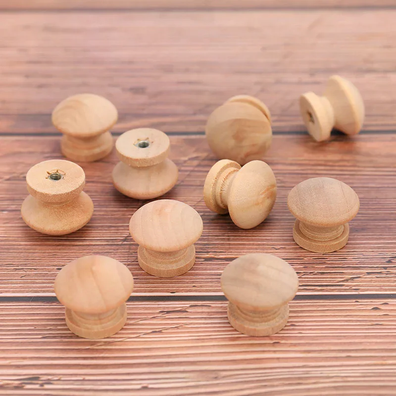 10pcs Natural Wooden Furniture Hardware Handles 2.4x2cm Cabinet Drawer Wardrobe Knobs Pull Handles for Home Improvement