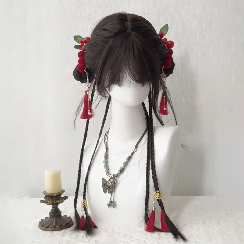 Natural-Looking Full Wig: Soft Layers & Airy Fringe Cute Fluffy Wig with Air Bangles for Daily Hanfu Cosplay