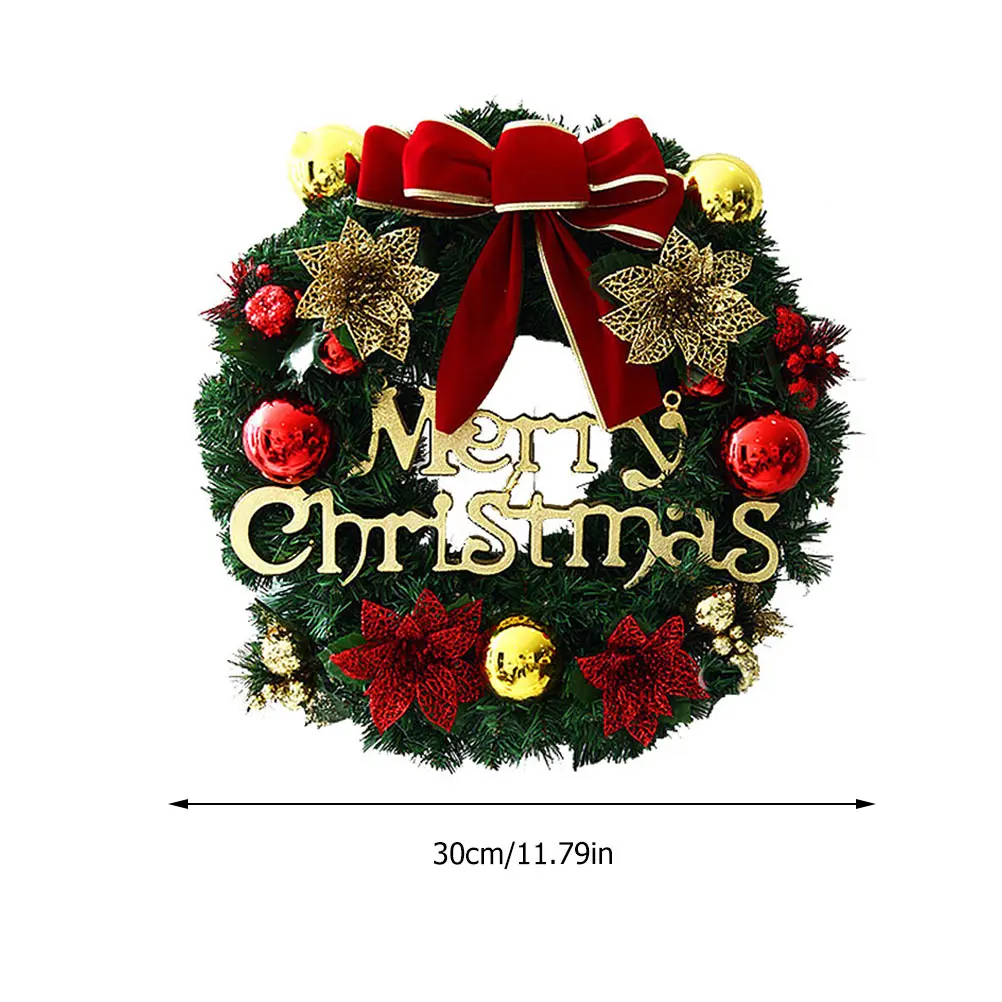 

1 set 1 Set Christmas Wreath Decor Garland Pvc Iron Art Simulated Flower Bow Bell Warm Light String Wall Hanging Door Festival