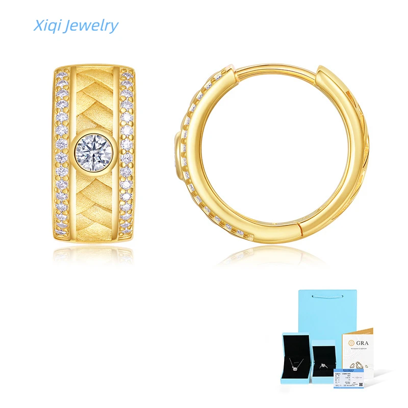 

Xiqi Jewelry New Italian Brushed Gold 925 Silver 18K Gold, GRA Certified Moissanite, Ladies' Earrings – Light Luxury, Niche, Hig