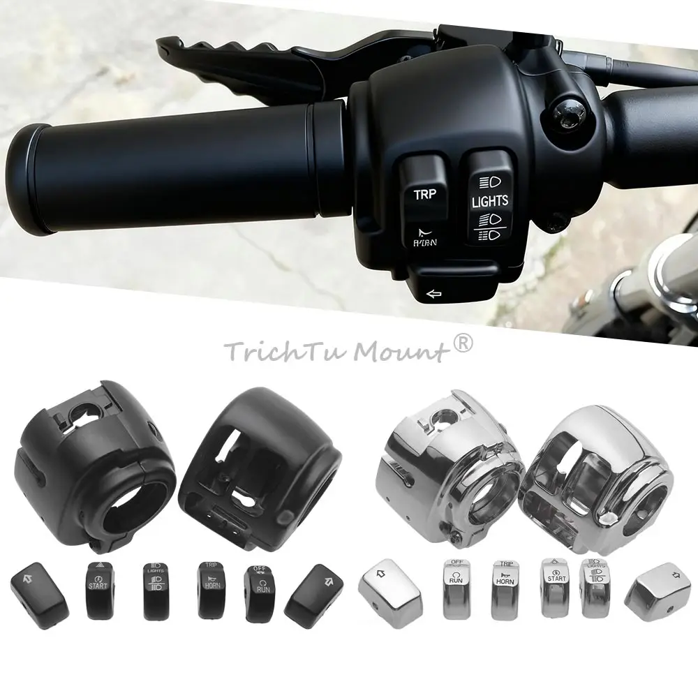 

For Harley Sportster XL 883 1200 Softail Fat Boy Dyna 2011-2022 Motorcycle Handlebar Control Switch Housing Cover & Button Caps