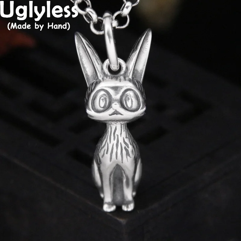 Uglyless Big Long Ears Cats Pendants Necklaces NO Chains Impressive 3D Old Cat Breed Animals Jewelry 925 Silver Pussy Necklaces