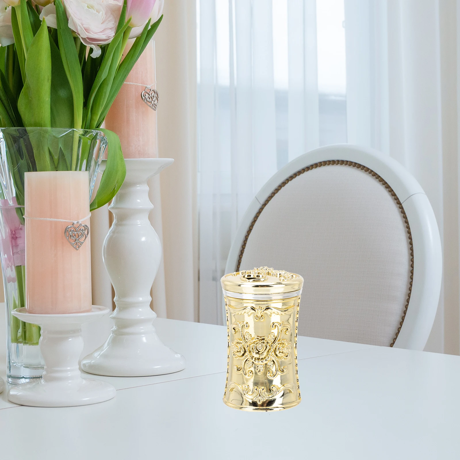 

2pcs Automatic Toothpick Containers Golden Rotating Design Dustproof Storage For Toothpicks Cotton Swabs Floss Picks Kitchen