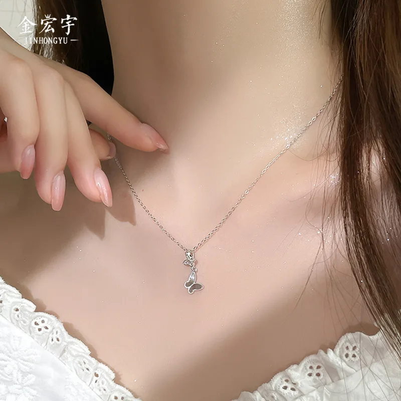 Jin Hongyu ожерелье из чистого серебра с бабочкой для женщин, корейская версия, стиль Sen, Instagram, маленькая и свежая ключица, счастливые украшения Jin Hongyu ожерелье из чистого серебра с бабочкой для женщин, корейская версия, стиль Sen, Instagram, маленькая и свежая ключица, счастливые украшения