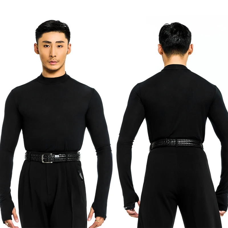 

Мужская рубашка для латинских танцев национального стандарта, черная рубашка с длинными рукавами для латинских танцев, топ для взрослых, одежда для бальных танцев самбы, SL13696