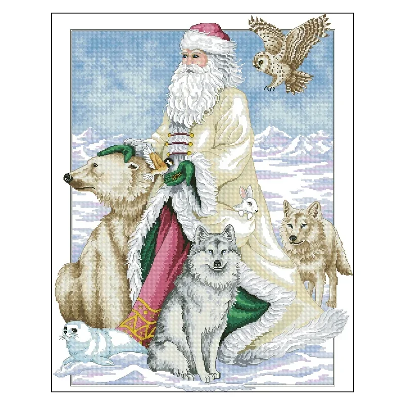 Amishop Gold Collection Counted Cross Stitch Polar Santa Christmas Father And Wold Bear Owl Bird Snow Winter Dim 00299 08526