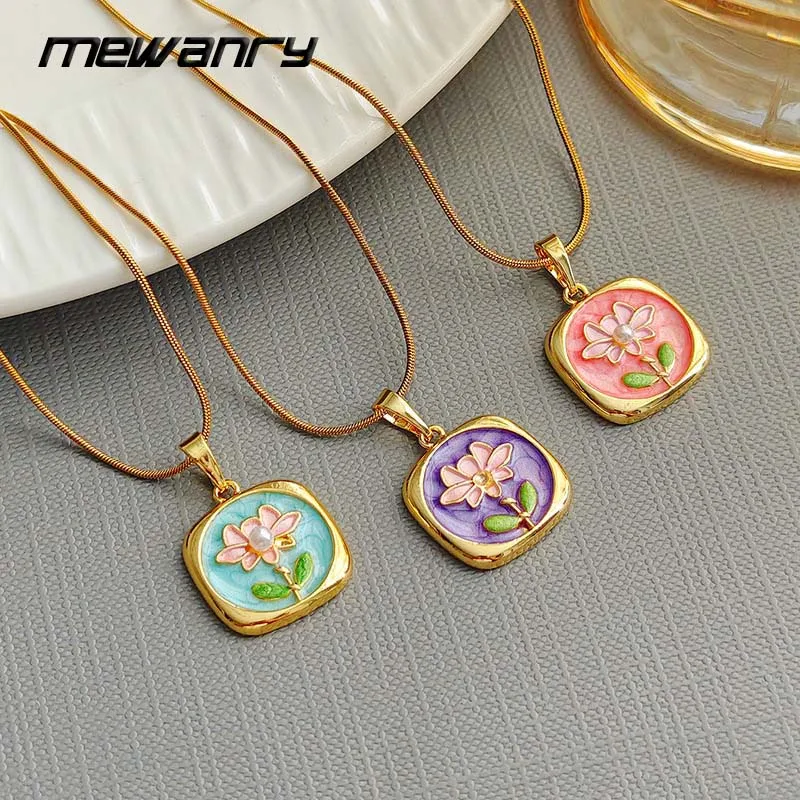 Mewanry Flower Multicolor Drop Glaze Necklaces For Women Girls Creative Design Trendy Elegant Clavicle Chain Party Jewelry Gifts