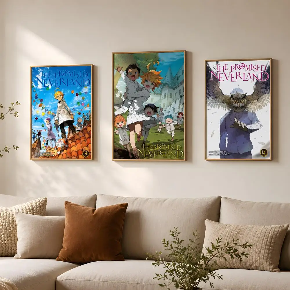 Anime T-The Promised Neverland-D Poster Vintage Self Adhesive PP Wall Art for Living Room Bar Bedroom Home Decor Gift