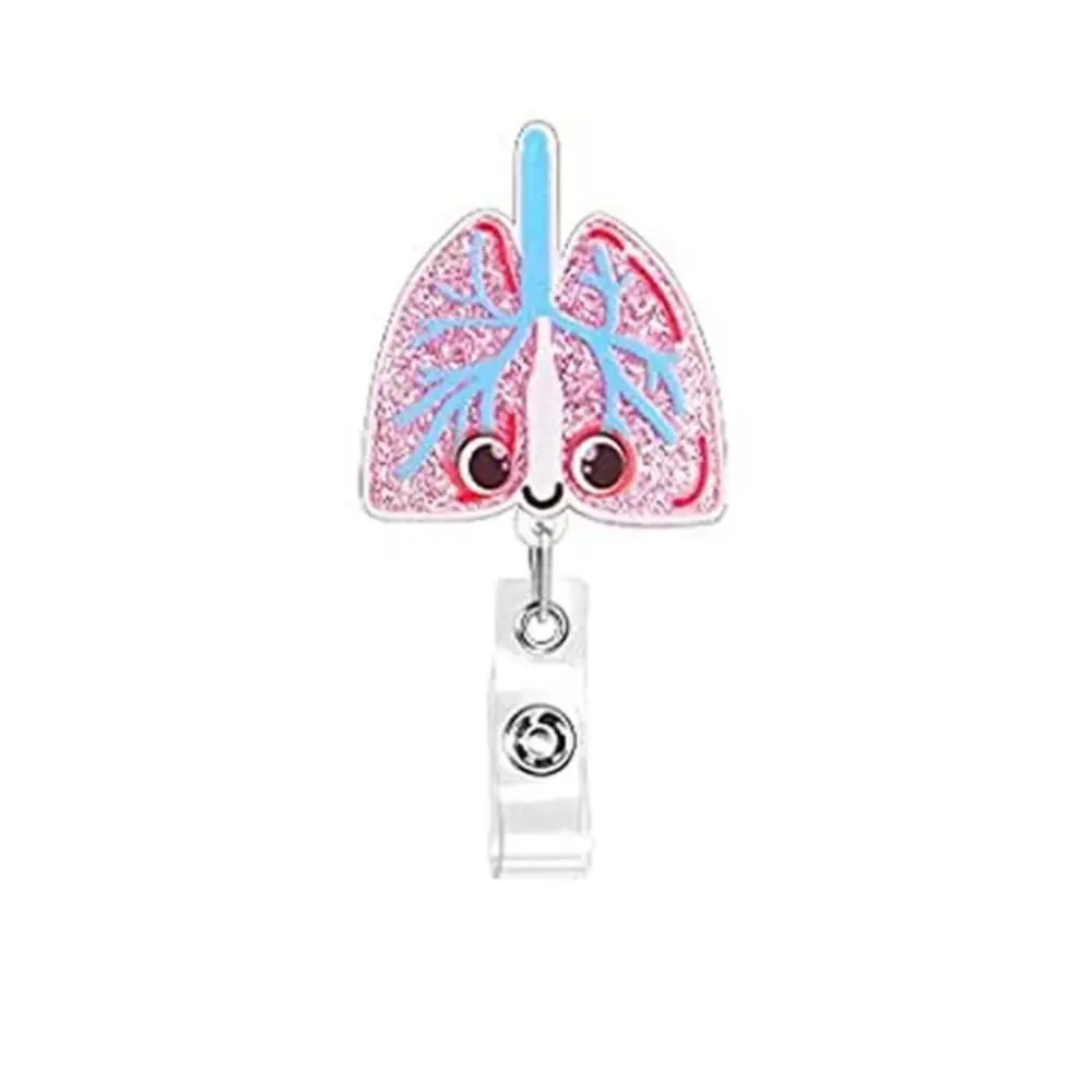 Human Organs Retractable Badge Reel 360 Rotating Name Tag ID Badge Holder Alligator Clip Glitter Easy Pull Buckle Hospital