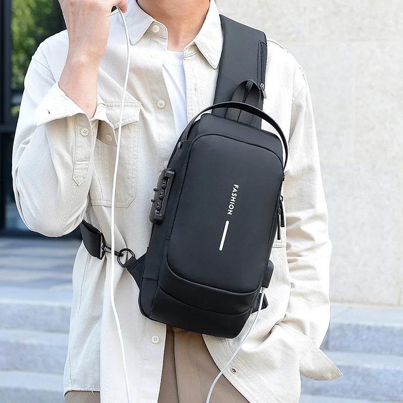 

Crossbody bag with password lock anti-theft chest bag, men's large-capacity casual multi-functional hand-held shoulder bag