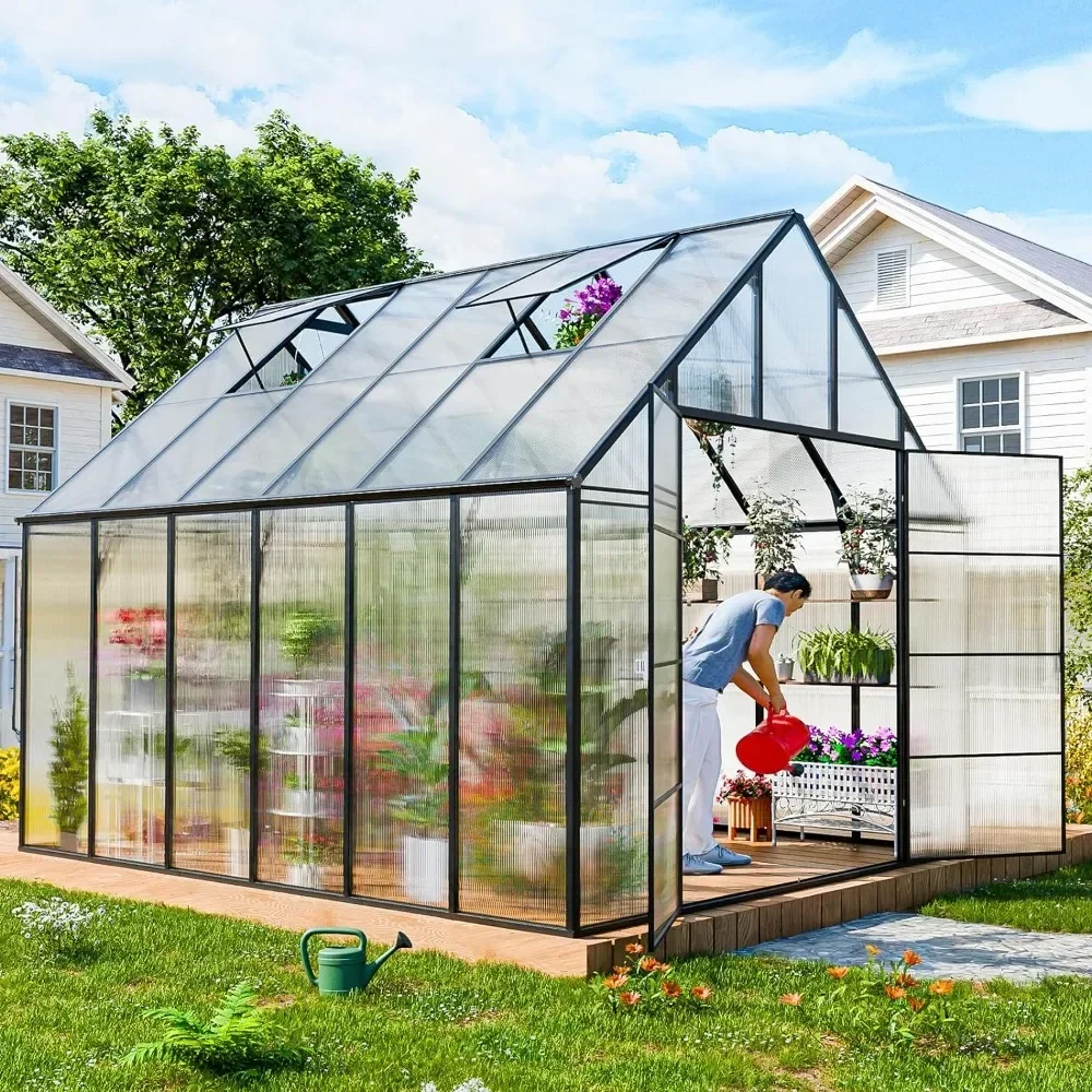 

12x10x10 FT Greenhouse for Outdoors, Easy Assembly Large Aluminum Heavy Duty Polycarbonate Greenhouses Kit w/2 Vent Window