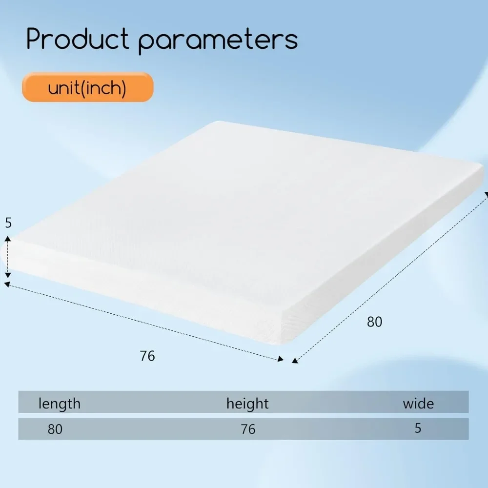 Mattress 5Inch Gel Memory Foam Mattress/King Mattress/Cooling Gel Infusion/Fiberglass Free/Comfy Support, White