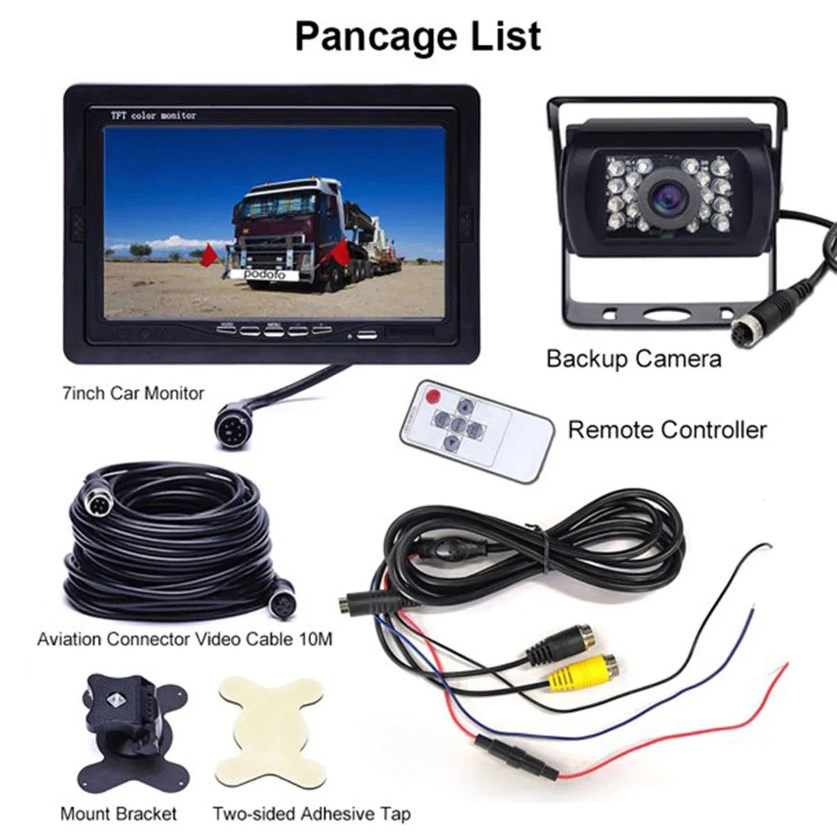 Bileeko Car Truck Backup Camera and Monitor Kit Rear View Camera 7 inch LCD Monitor Parking System for 12V-24V Bus RV Trailer