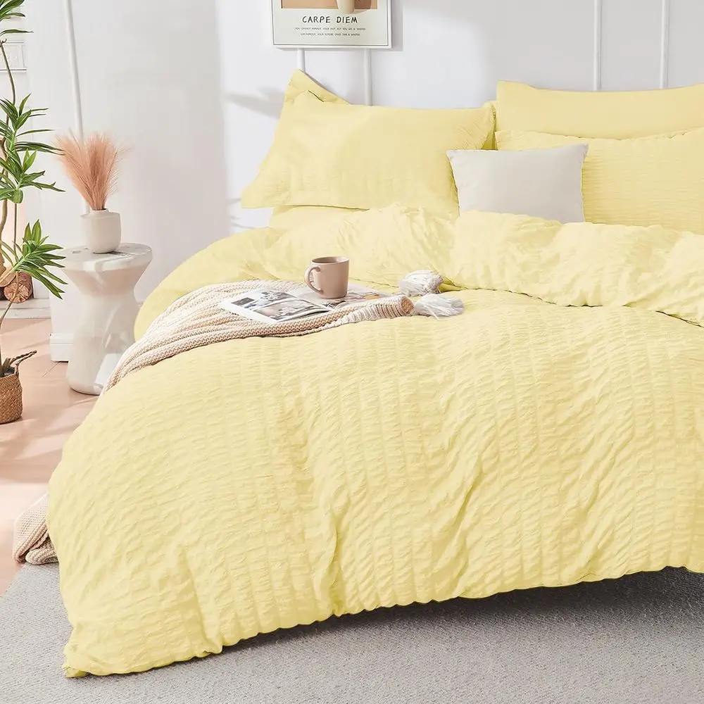 طقم لحاف كوين مكون من 7 قطع من Seersucker، مفروشات فاخرة لجميع المواسم مع ملاءات وأكياس وسائد وأغطية شمس #2