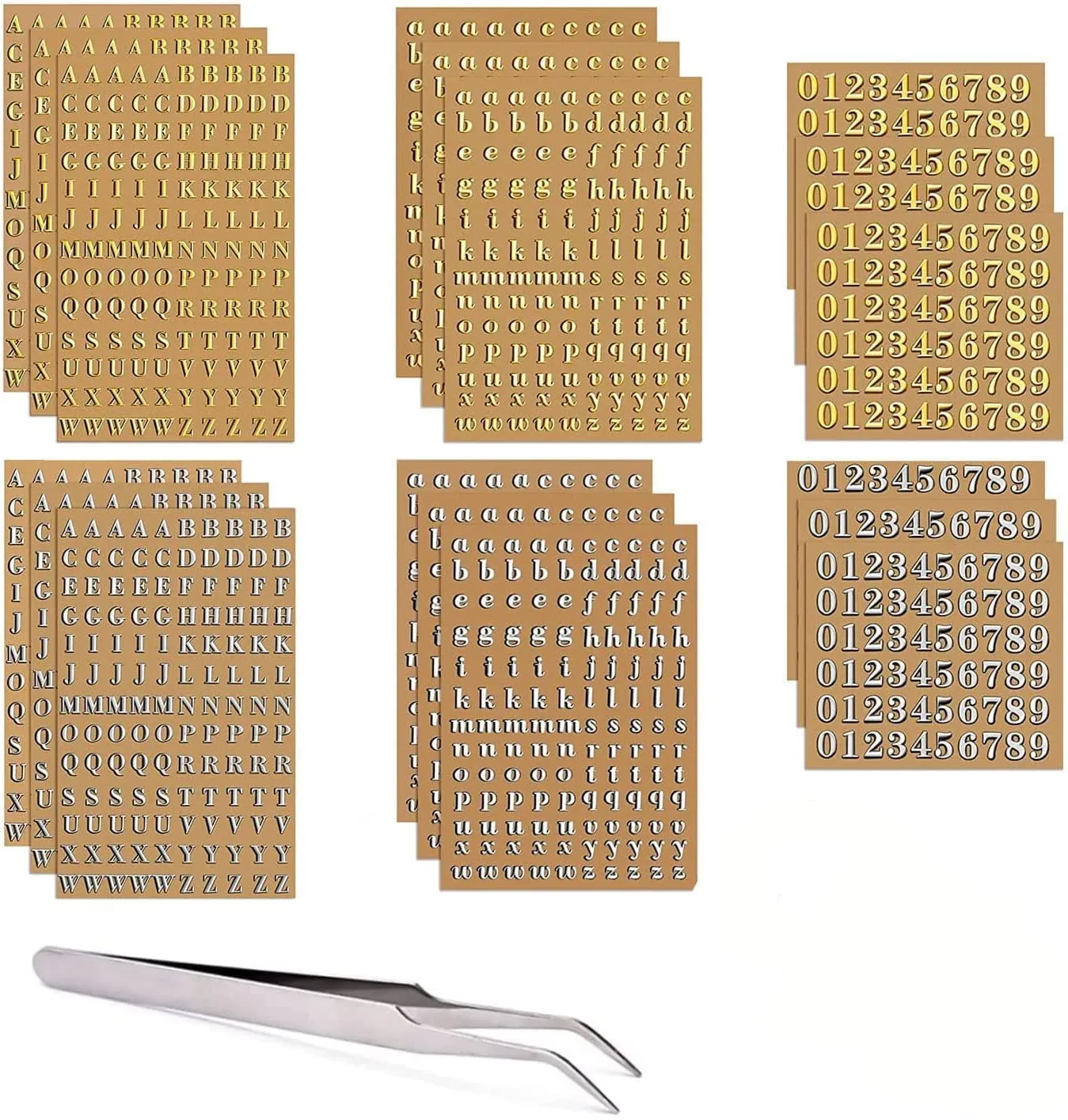 18 Sheets Small Letter Stickers for Resin,Mini Gold/Silver Letter Stickers Metallic Alphabet Number Stickers for Nail Art Epoxy