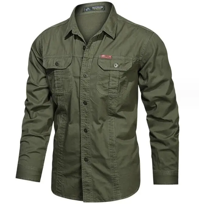 

Multi-pocket Long Sleeve Outdoor Shirt Hiking Shirts Regular Fit Jacket Mens Casual Big Size Cargo Shirt