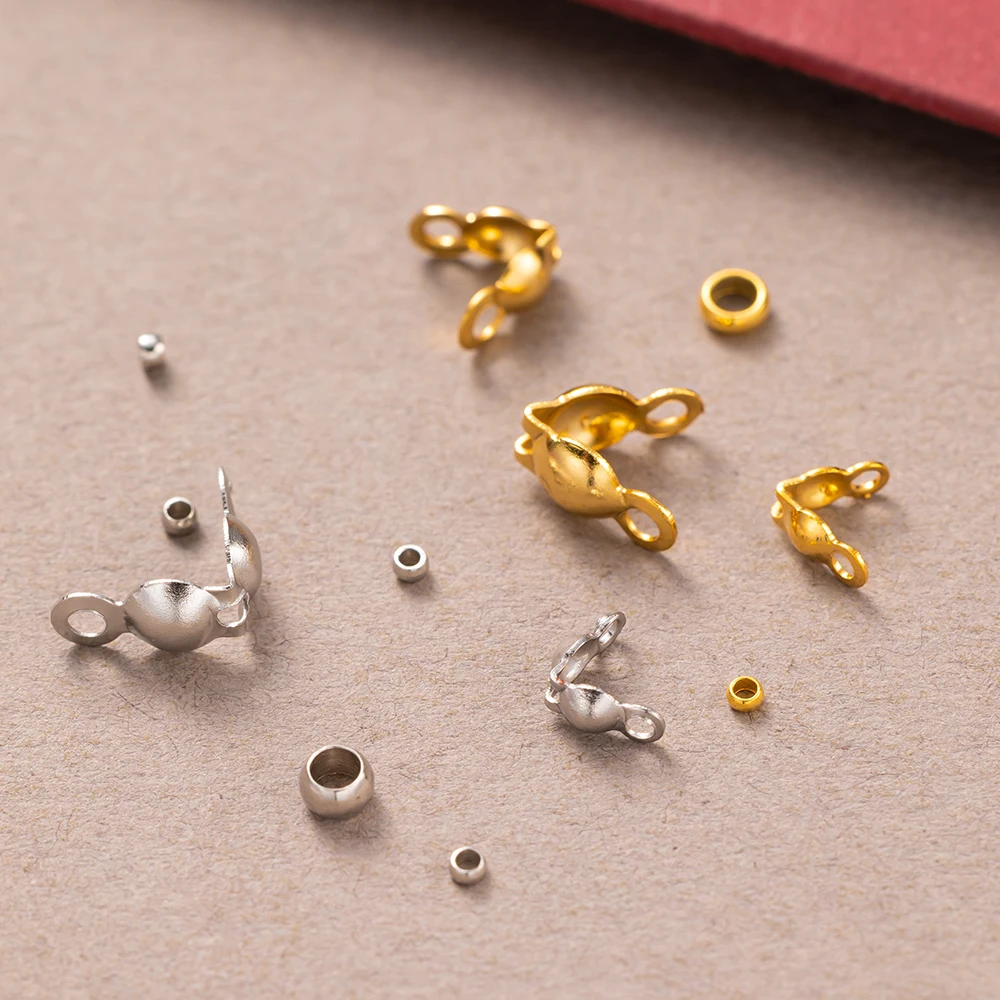 

100pcs Stainless Steel Gold Color Clasp Crimp End Connector For DIY Bracelet Necklace Chains Jewelry Making Supplies Findings