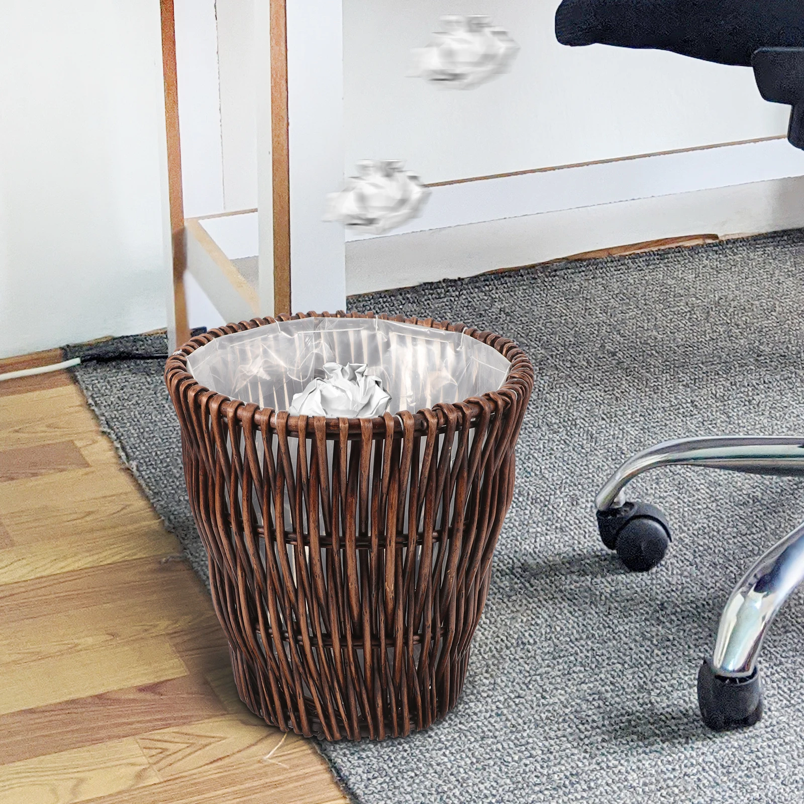 

Vintage Style Rattan Trash Can Hand Woven Basket For Bathroom Home Office Decorative Waste Bin Natural Material Floor
