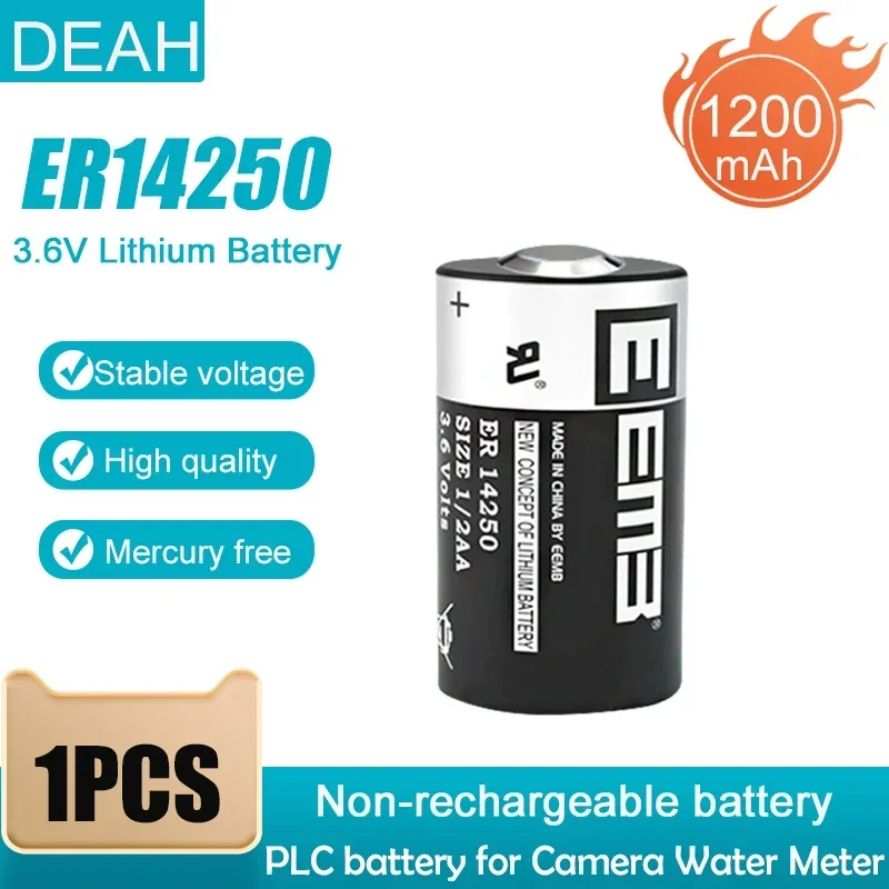 1PCS ER14250 ER 14250 CR14250SL 1/2AA 3.6V 1200mAh PLC Industrial Lithium Battery For Gas Water Meter Camera Primary Battery