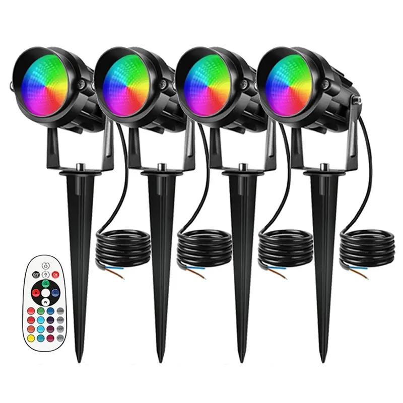 rgbw-led-10w-color-change-landscape-light-with-remote-control-ip65-waterproof-outdoor-spotlights-with-spike