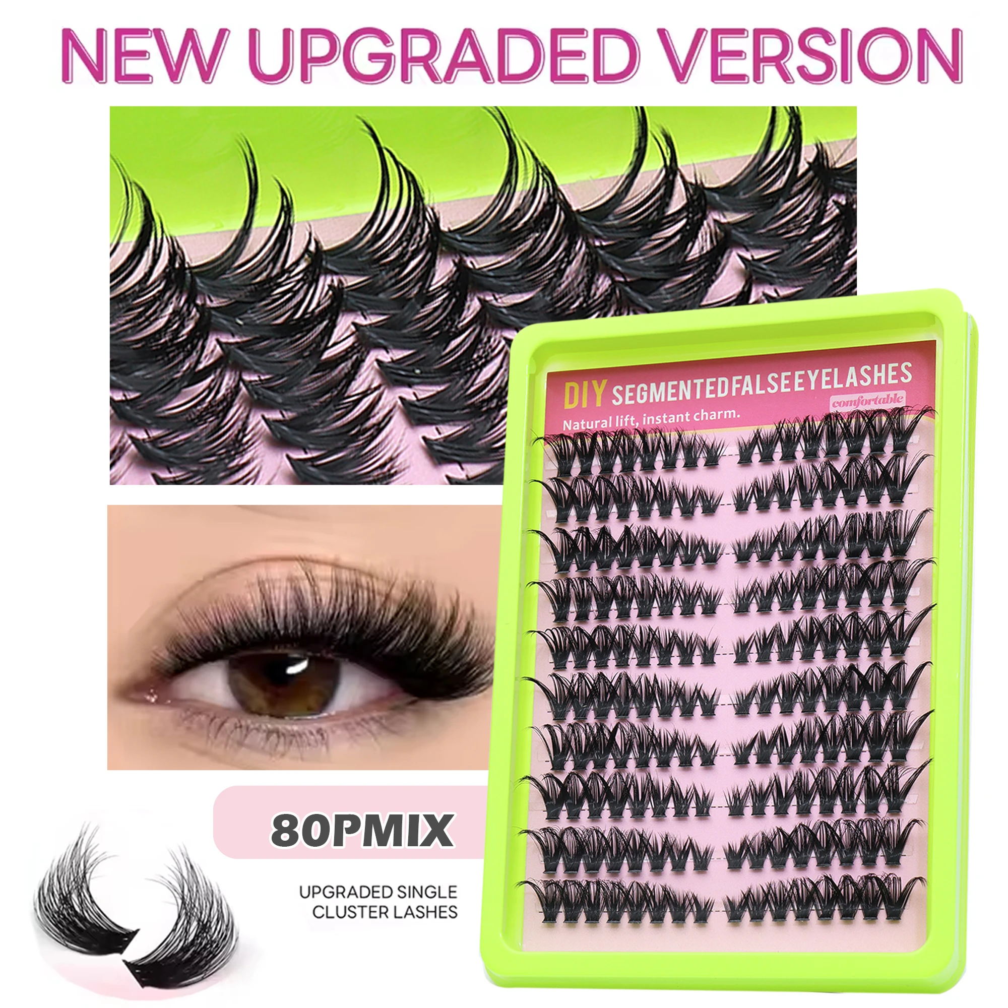 80D D Curl Lash Clusters 160 Clusters Individual False Eyelashes, Thick Fluffy DIY Segment Lash Extensions, Soft Comfortable Reusable Cluster Lashes for Home Self Application Eye Makeup