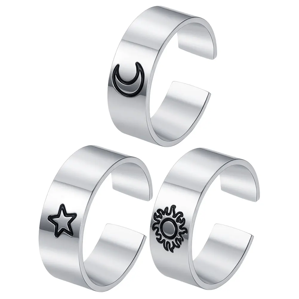 

3Pcs Chic Vintage Titanium Steel Adjustable Rings For Women Elegant Jewelry Finger Decoration