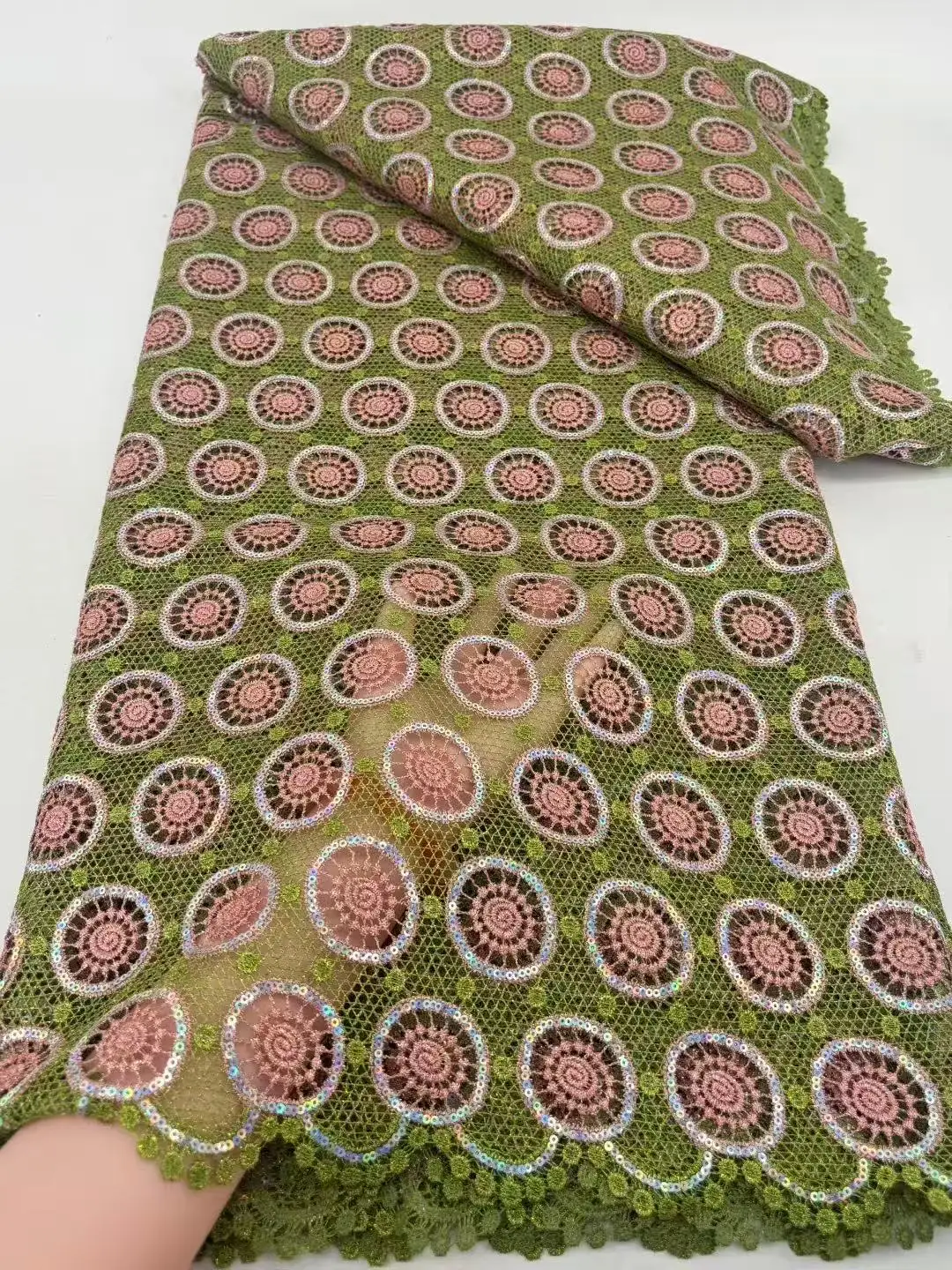 

African Lace Fabric with Sequins, French Water-soluble Lace Fabric, Milk Silk, Mesh Embroidery, Wedding Party Dress Materials