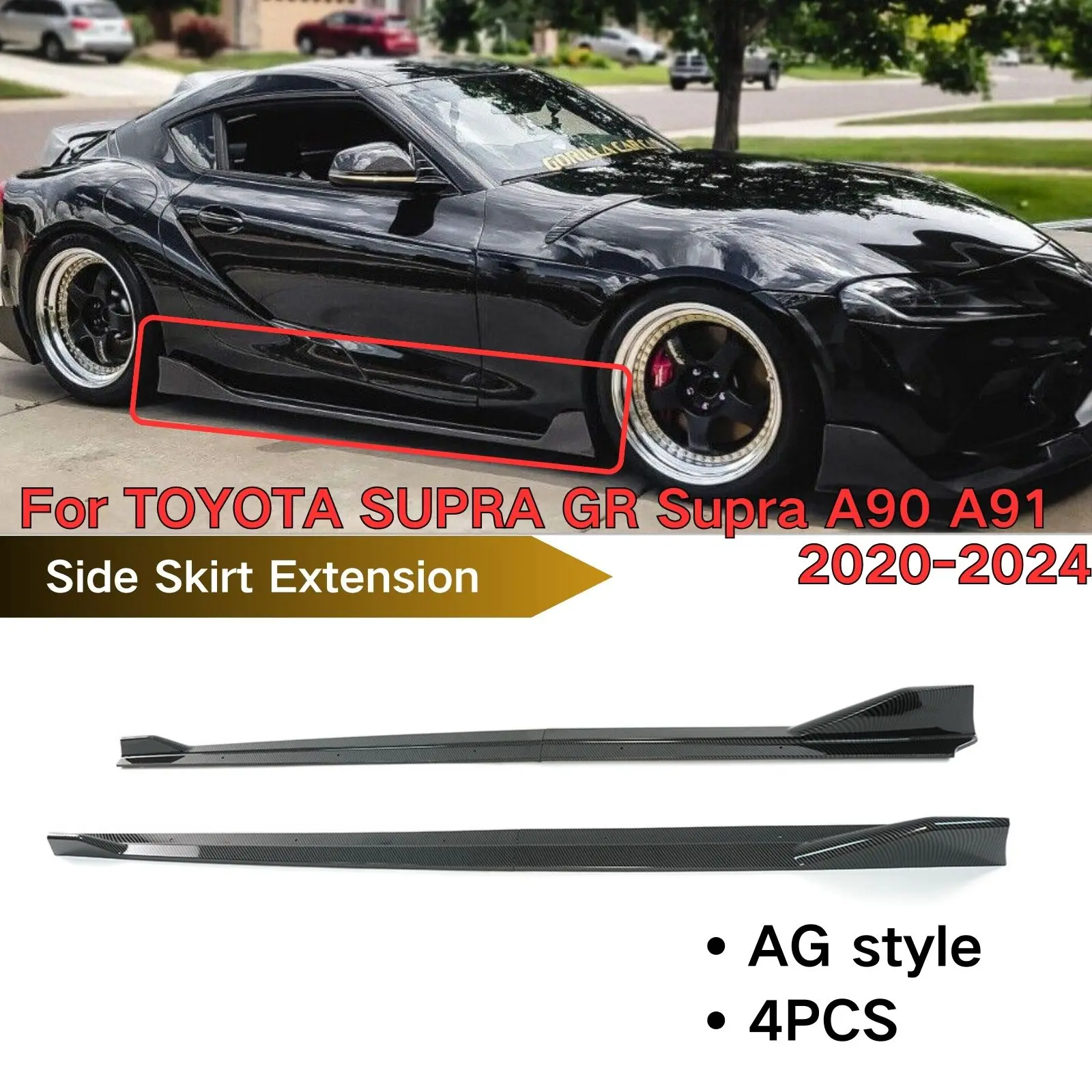 For TOYOTA SUPRA GR Supra A90 A91 2020-2024 AG Style Side Skirts Car Accessories Carbon Fiber Extensions Solitter Diffuser