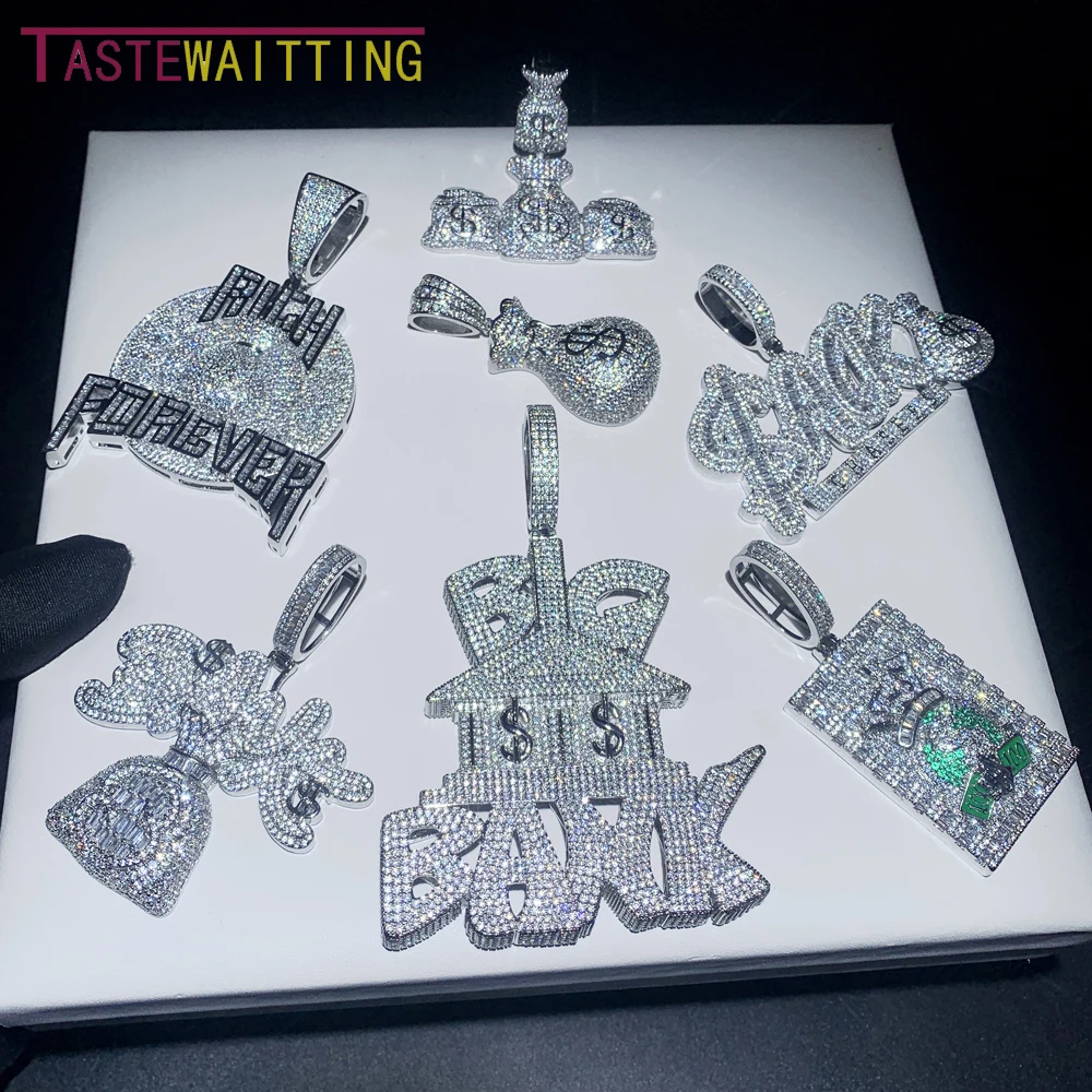 

2025 Iced Out Dollar Money Bag Pendant Full Paved Bling 5A Cubic Zirconia Cz Necklaces for Men's Women HIP HOP Rapper Jewelry