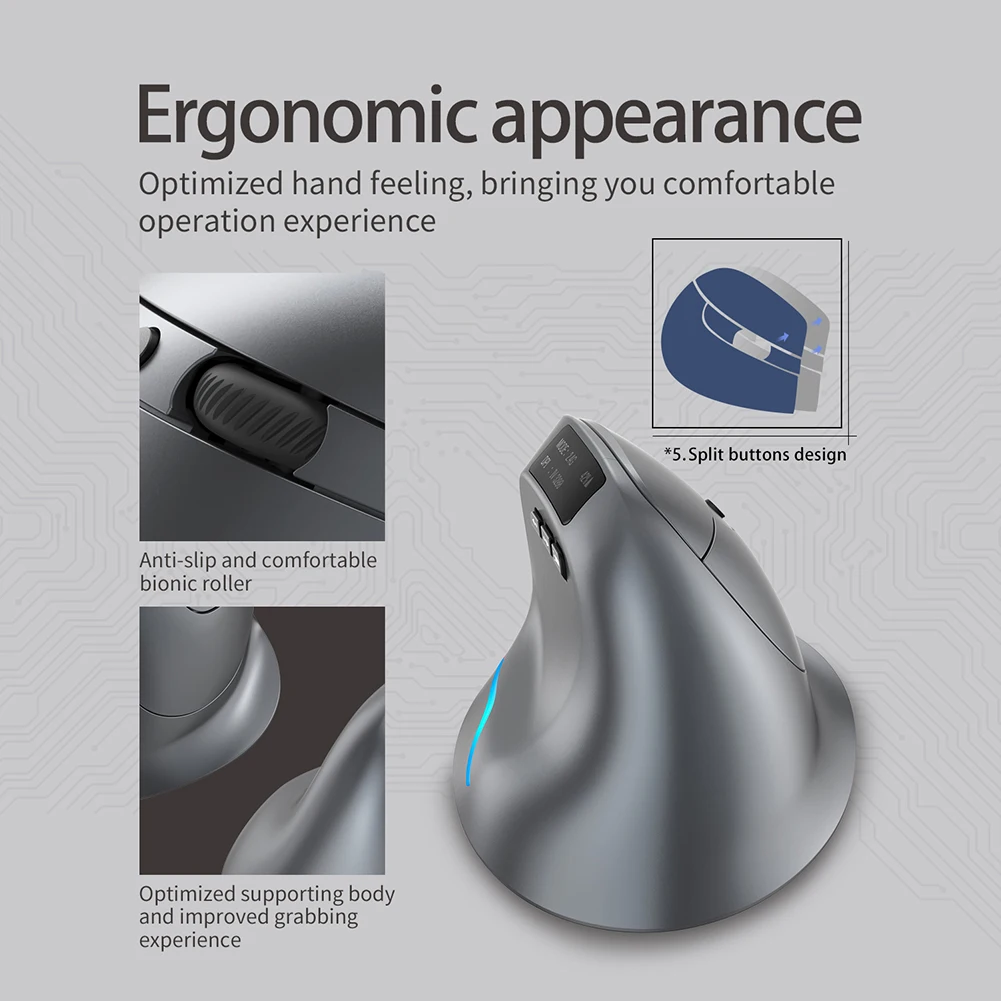 

F-26C Вертикальная геймерская мышь, эргономичная оптическая геймерская мышь 3200 точек на дюйм, 8 кнопок, 2,4G, перезаряжаемая для ПК, ноутбука, офиса и дома