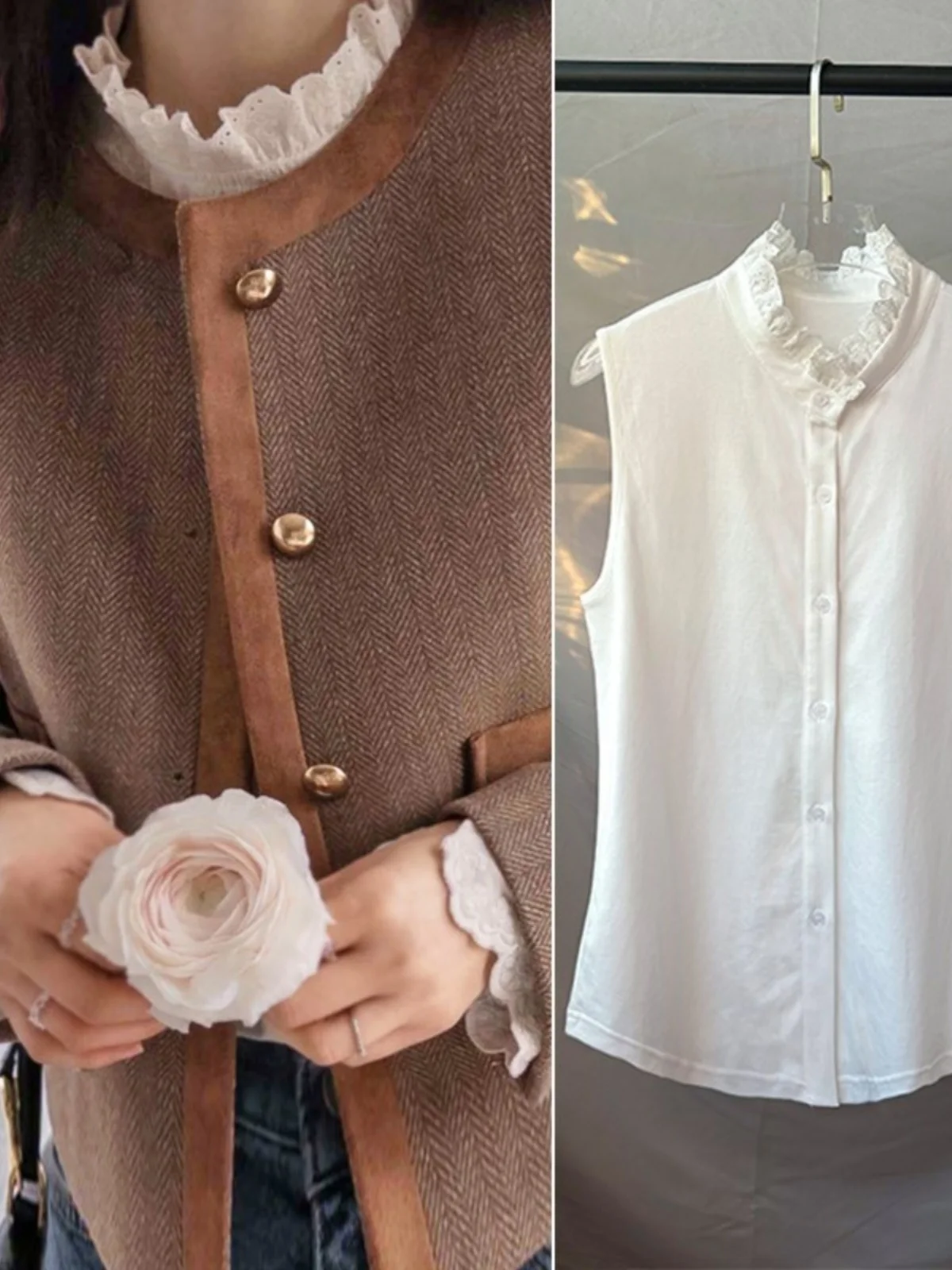 Kanten kraag bijgesneden blouse Dames Svel Base irt Inner Wear Lotus Le Collar Gelaagde irt Koreaanse Sle Loose Fit