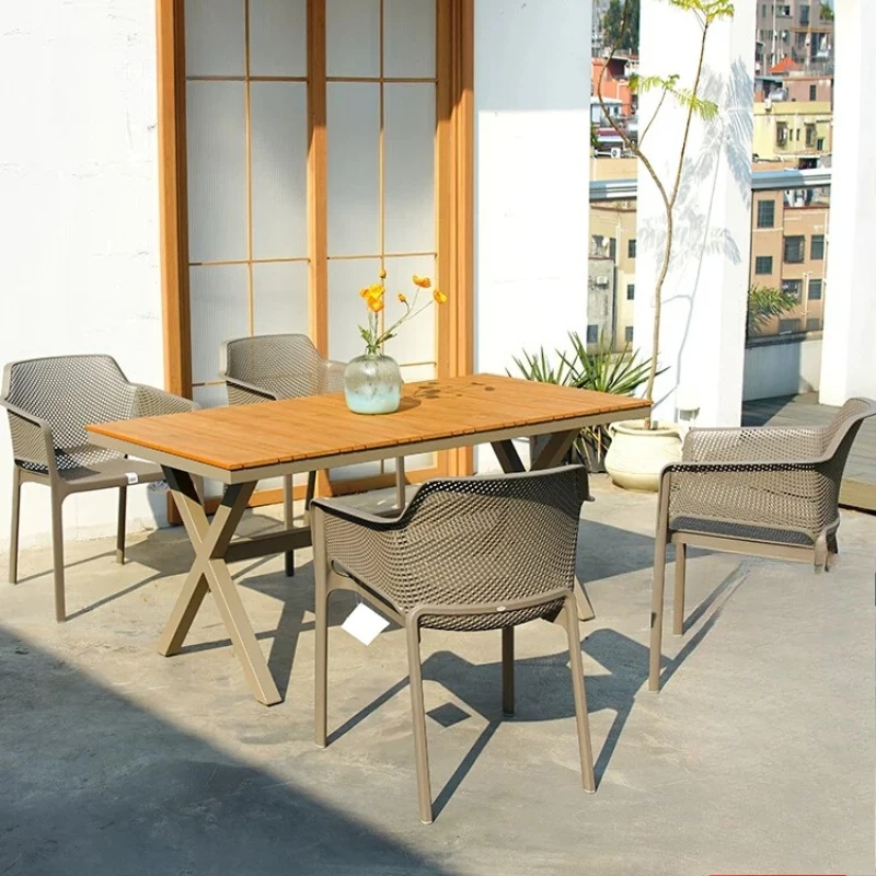 Outdoor balcony table and chair set Plastic wood table top aluminum frame Terrace courtyard Outdoor dining table and chairs