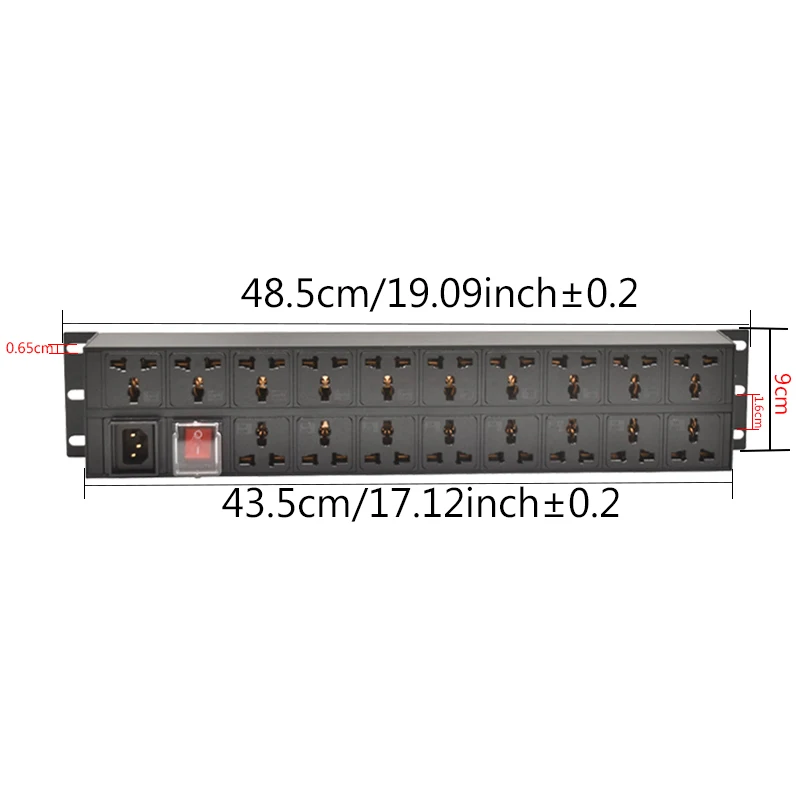 Regleta de alimentación de 18 vías, adaptador Universal, interruptor de doble rotura, 2U, 19 pulgadas, unidad de distribución PDU, interfaz C14